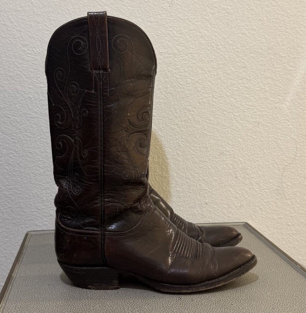 Lucchese Women’s 7.5B Brown Leather Cowboy Boots USA Vintage